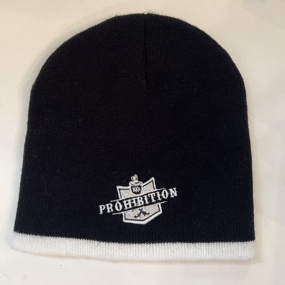 Prohibition Liquor Co Gin Black Knitted Skull Cap Beanie Embroidered Logo